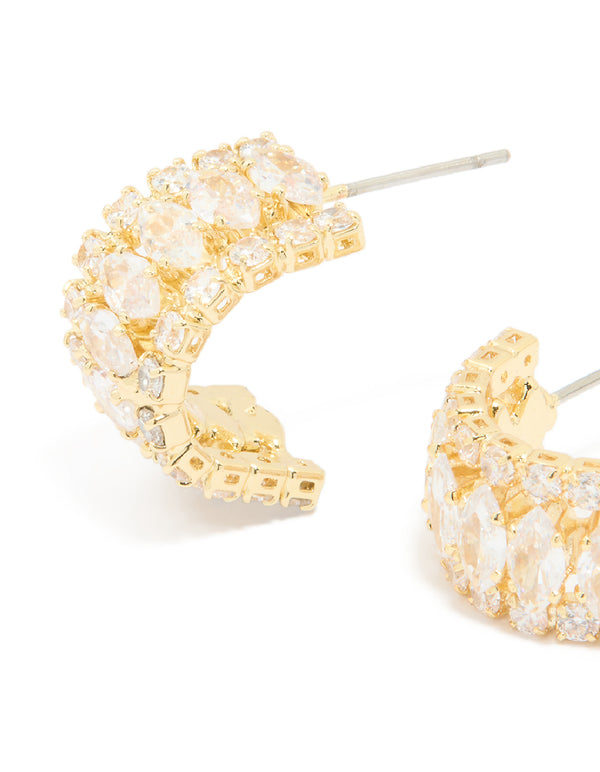 Gold Plated Mixed Cubic Zirconia Medium Hoop Earrings