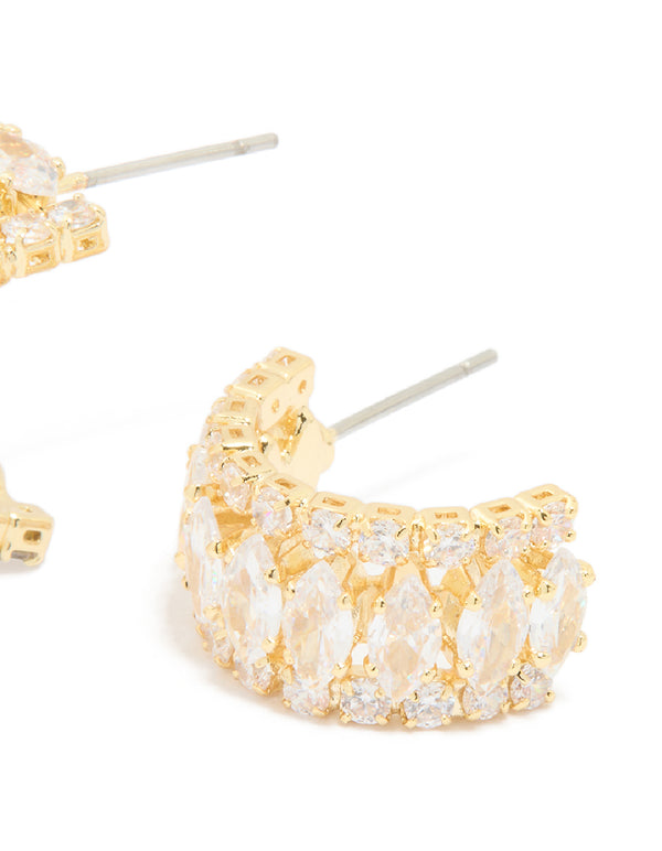 Gold Plated Mixed Cubic Zirconia Medium Hoop Earrings