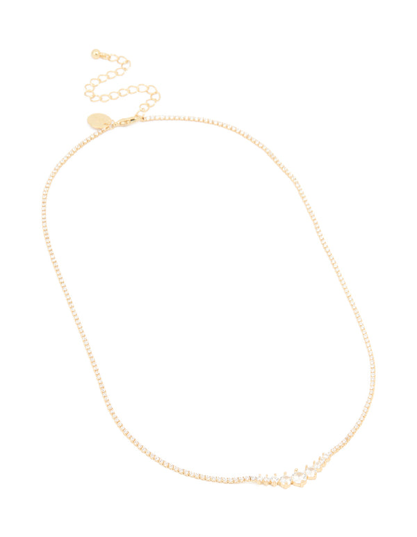 Gold Plated Cubic Zirconia Tennis Necklace