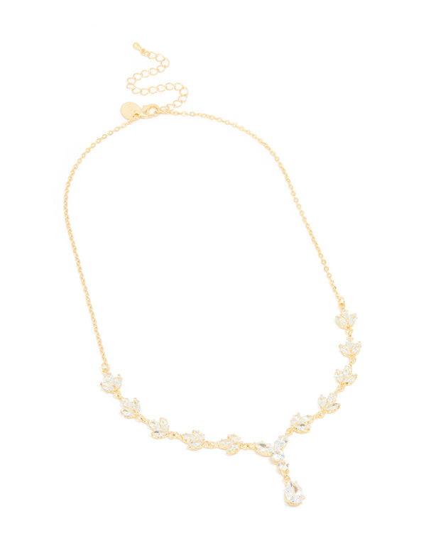 Gold Plated Cubic Zirconia Vine Drop Y-Necklace