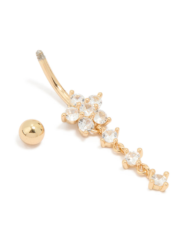 Titanium Cubic Zirconia Butterfly Drop Belly Bar