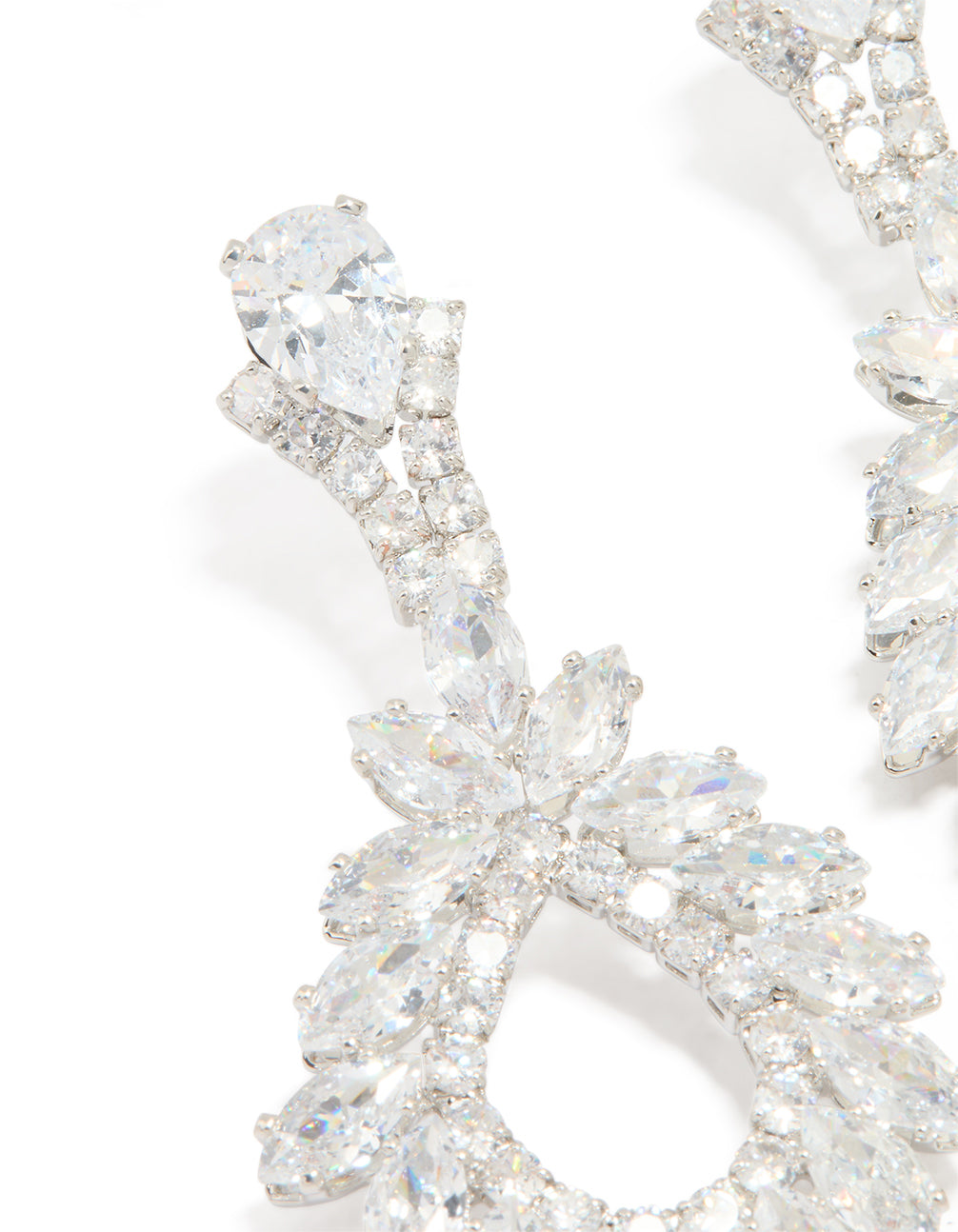 Silver Statement Cubic Zirconia Cluster Drop Earrings