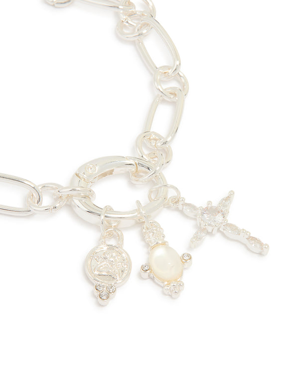 Silver Plated Cubic Zirconia Cross Link Bracelet