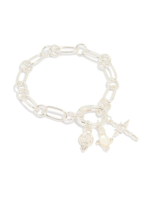 Silver Plated Cubic Zirconia Cross Link Bracelet
