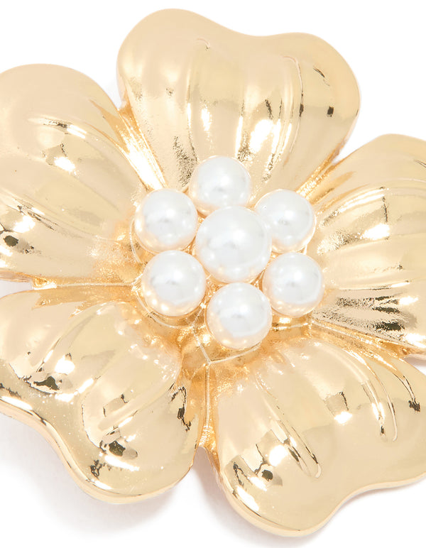 Gold Pearl Floral Brooch