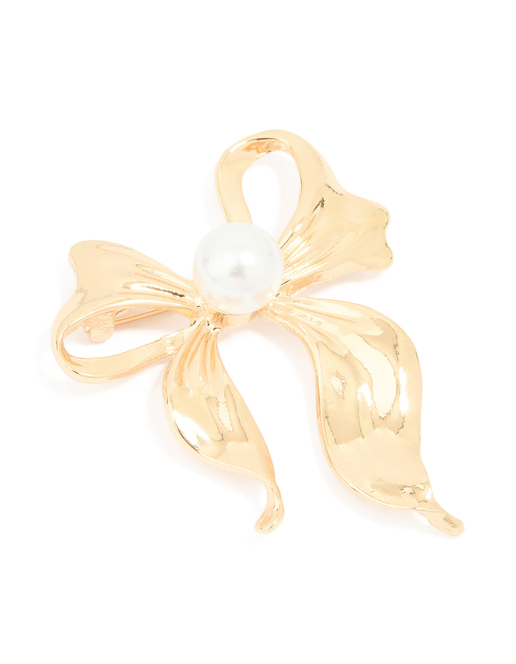 Gold Pearl Center Bow Brooch
