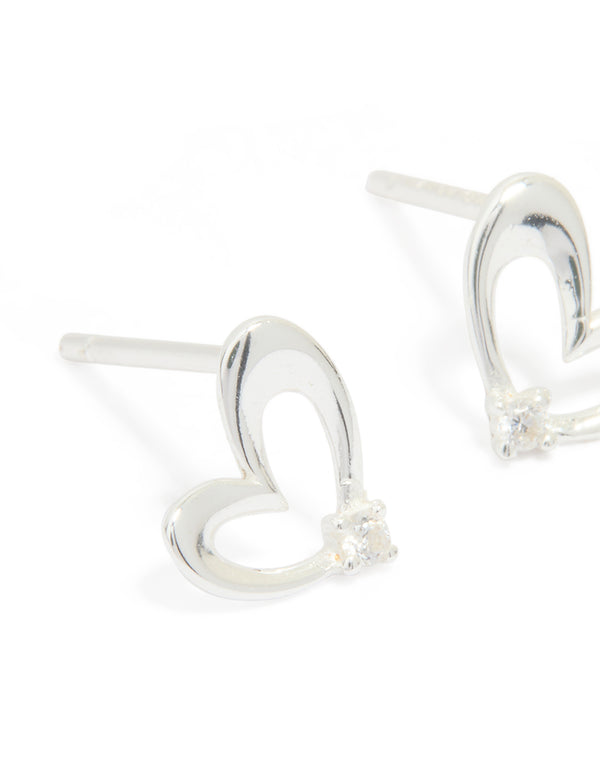 Sterling Silver Cubic Zirconia Heart Stud Earrings