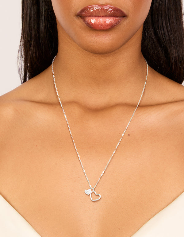 Sterling Silver Cubic Zirconia Double Heart Necklace