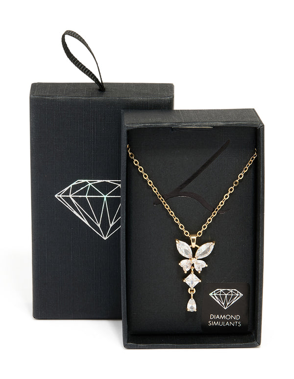 Gold Diamante Butterfly Drop Necklace