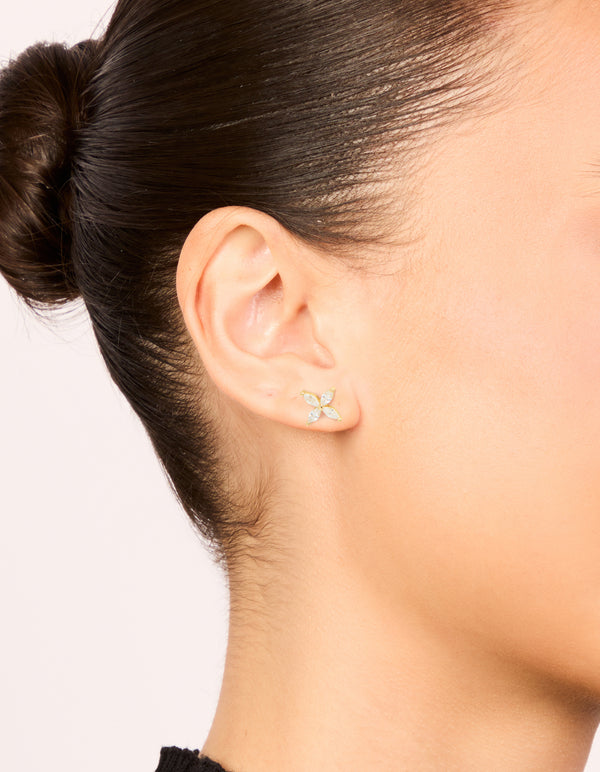 Waterproof Gold Plated Stainless Steel Cubic Zirconia Flower Stud Earrings