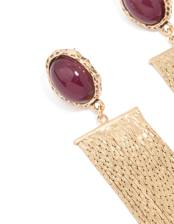 Gold Red Stone Fountain Drop Earrings