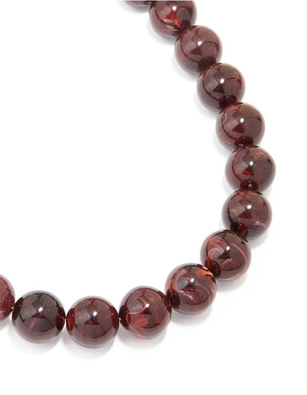 Gold Dark Red Marble Beaded Necklace