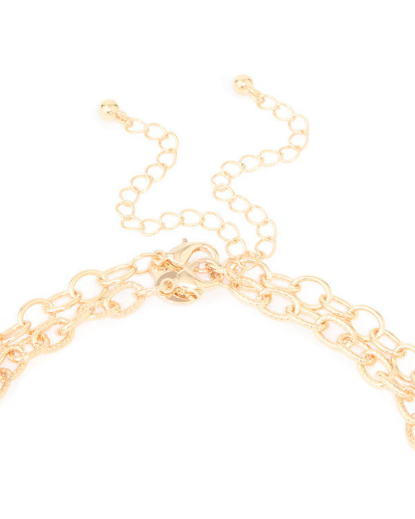 Gold Iridescent Beaded & Disc Charm Layered Necklace