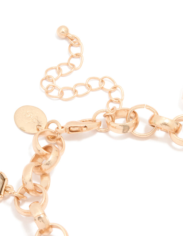 Gold Beaded & Heart Charm Bracelet