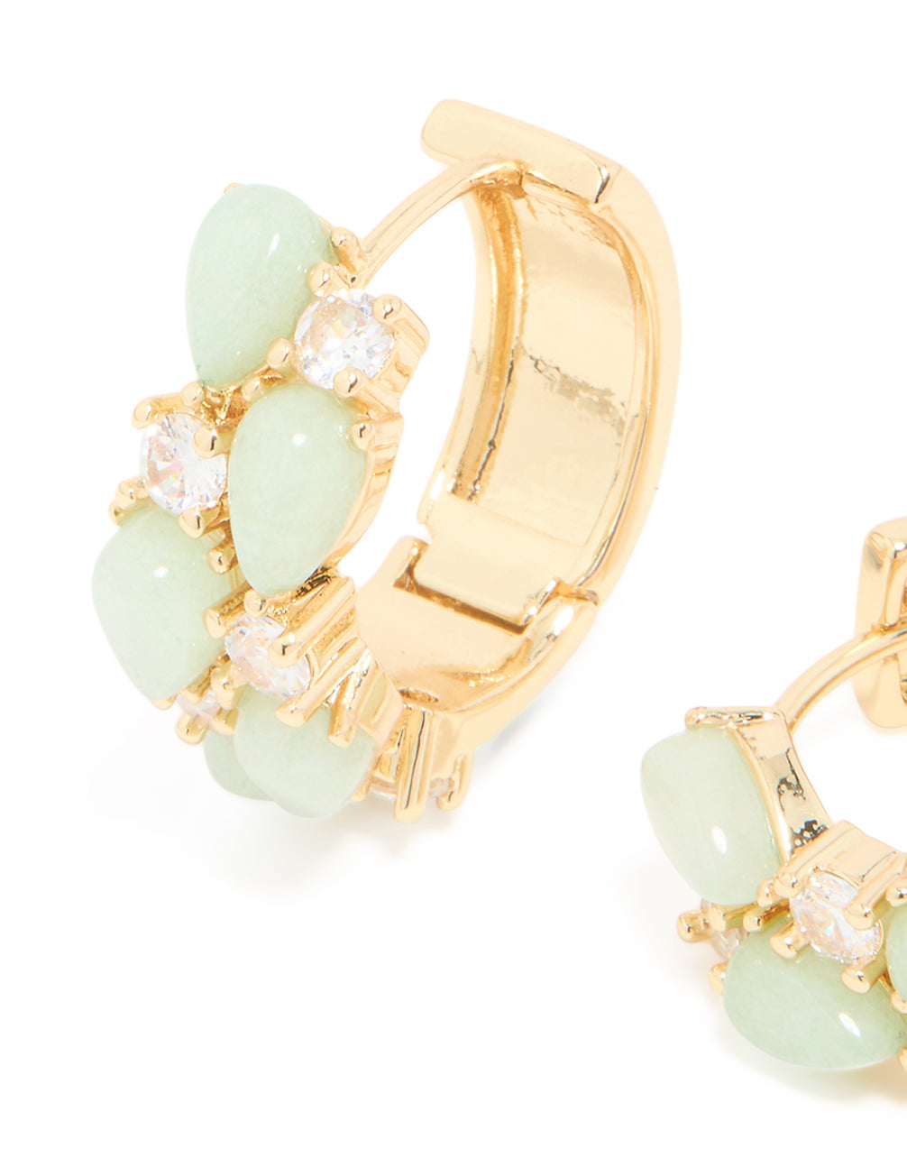 Gold Plated Green Semi Precious Stone & Cubic Zirconia Hoop Earrings