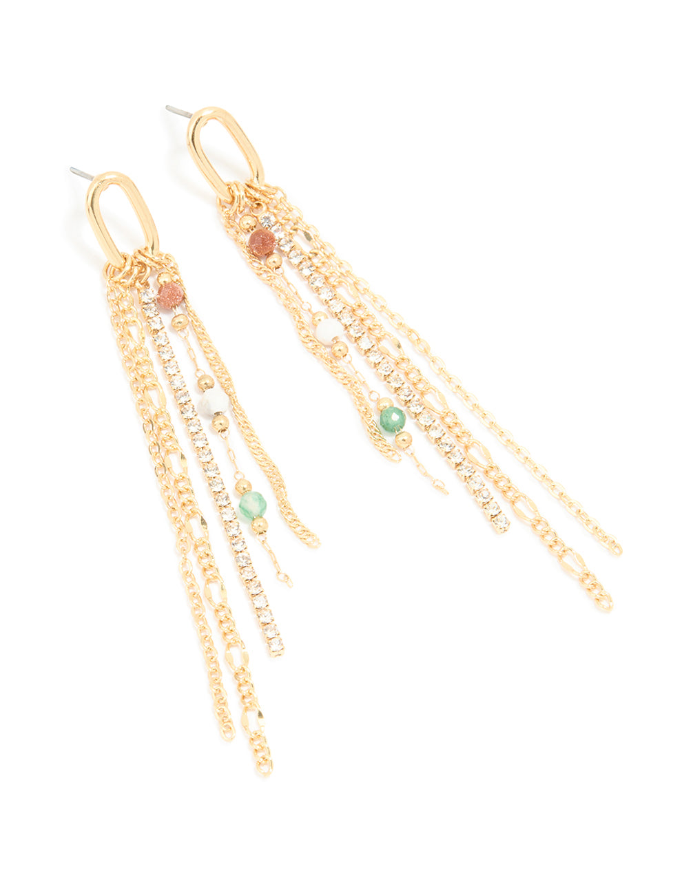 Gold Plated Multicoloured Semi Precious Stone Cup Chain Earrings