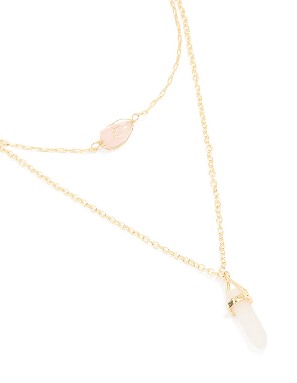 Gold Plated Rose Quartz Layered Necklace