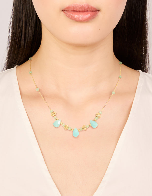 Gold Plated Mixed Blue Semi Precious Stone Teardrop Necklace