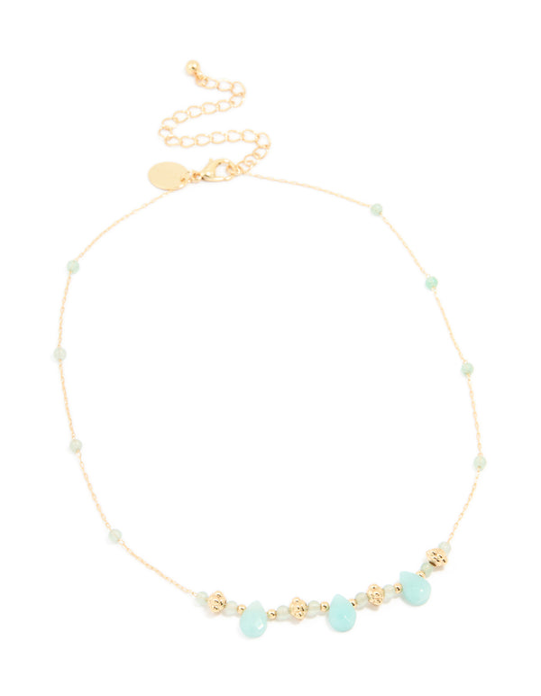 Gold Plated Mixed Blue Semi Precious Stone Teardrop Necklace