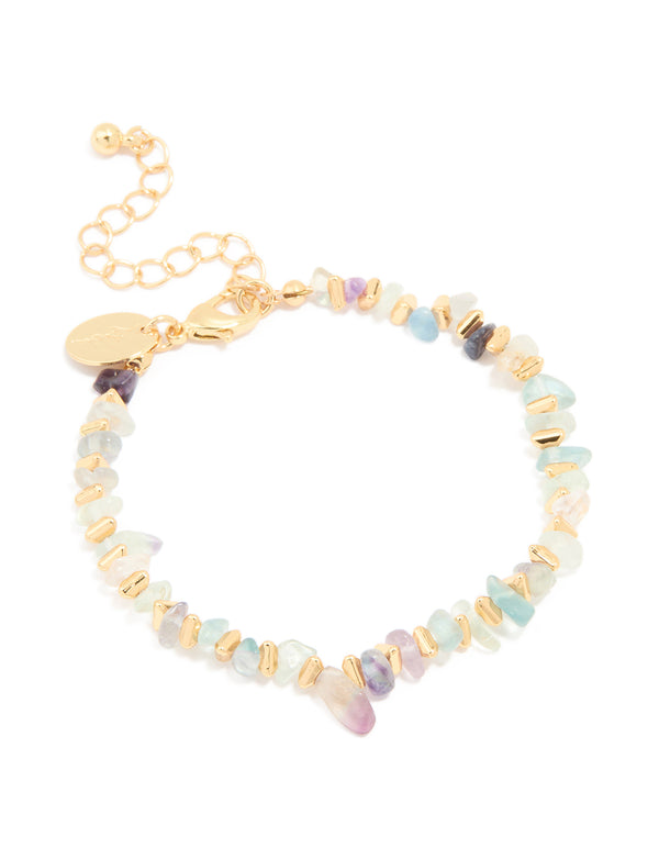 Gold Plated Mixed Semi Precious Stone Disc Bracelet