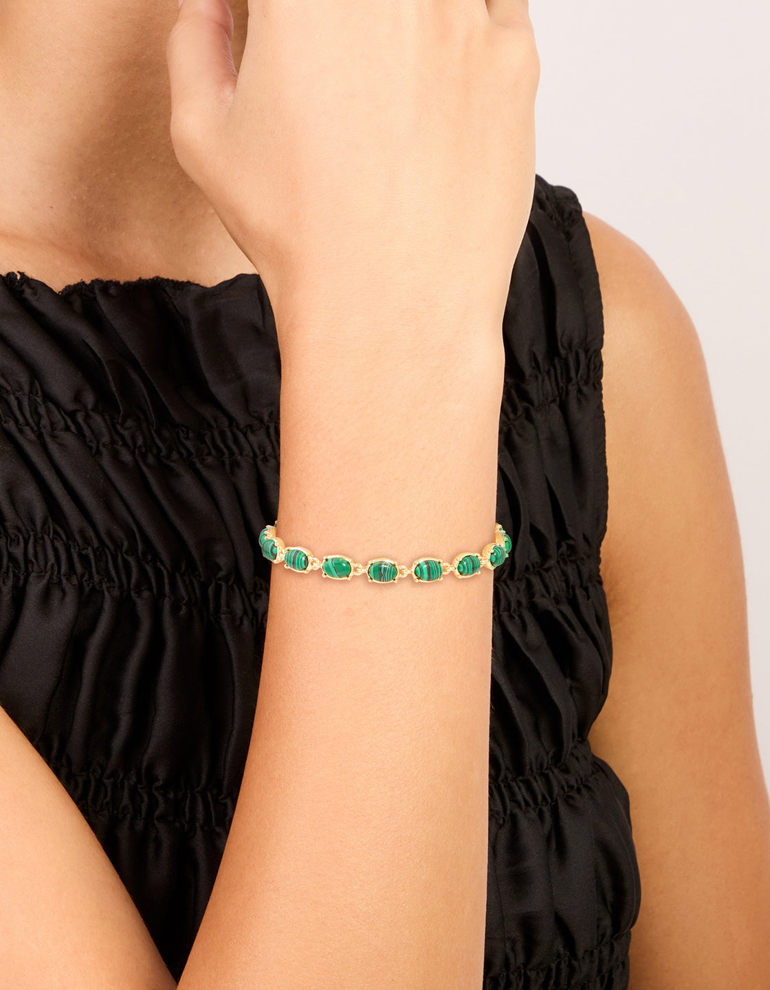 Gold Plated Emerald Semi Precious Stone Oval Bracelet