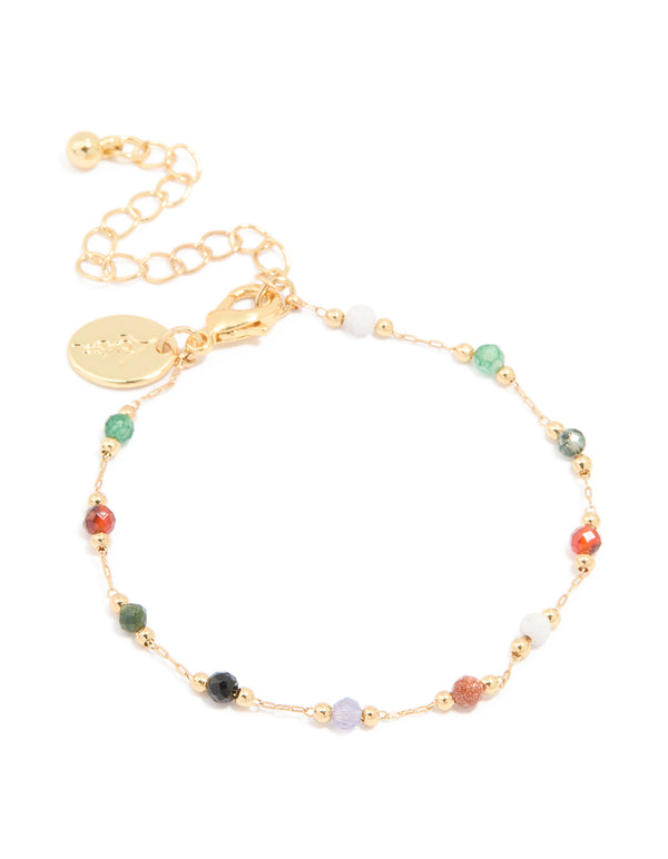 Gold Plated Multicoloured Semi Precious Stone Beaded Bracelet