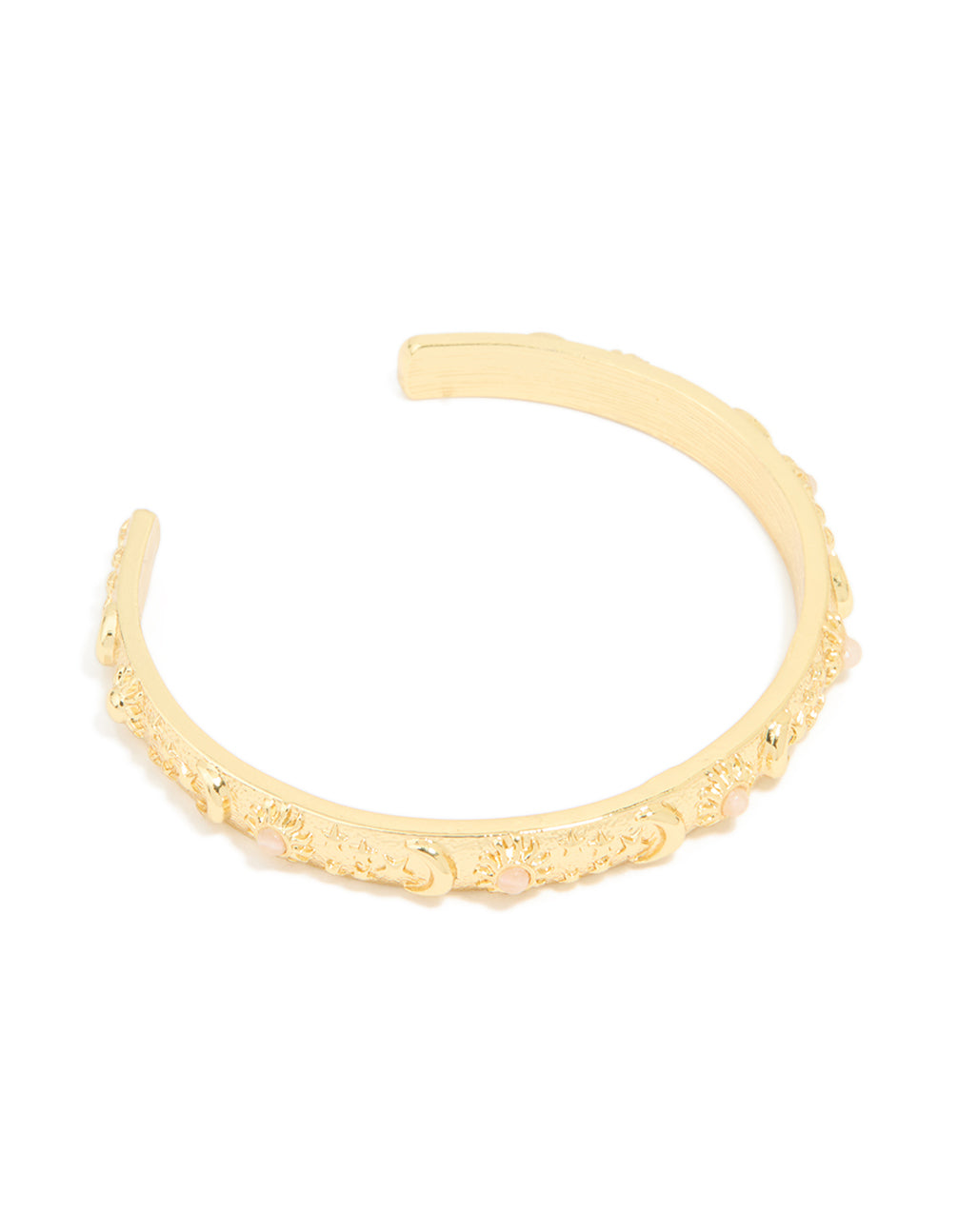 Gold Plated Rose Quartz Celestial Open Wrist Cuff