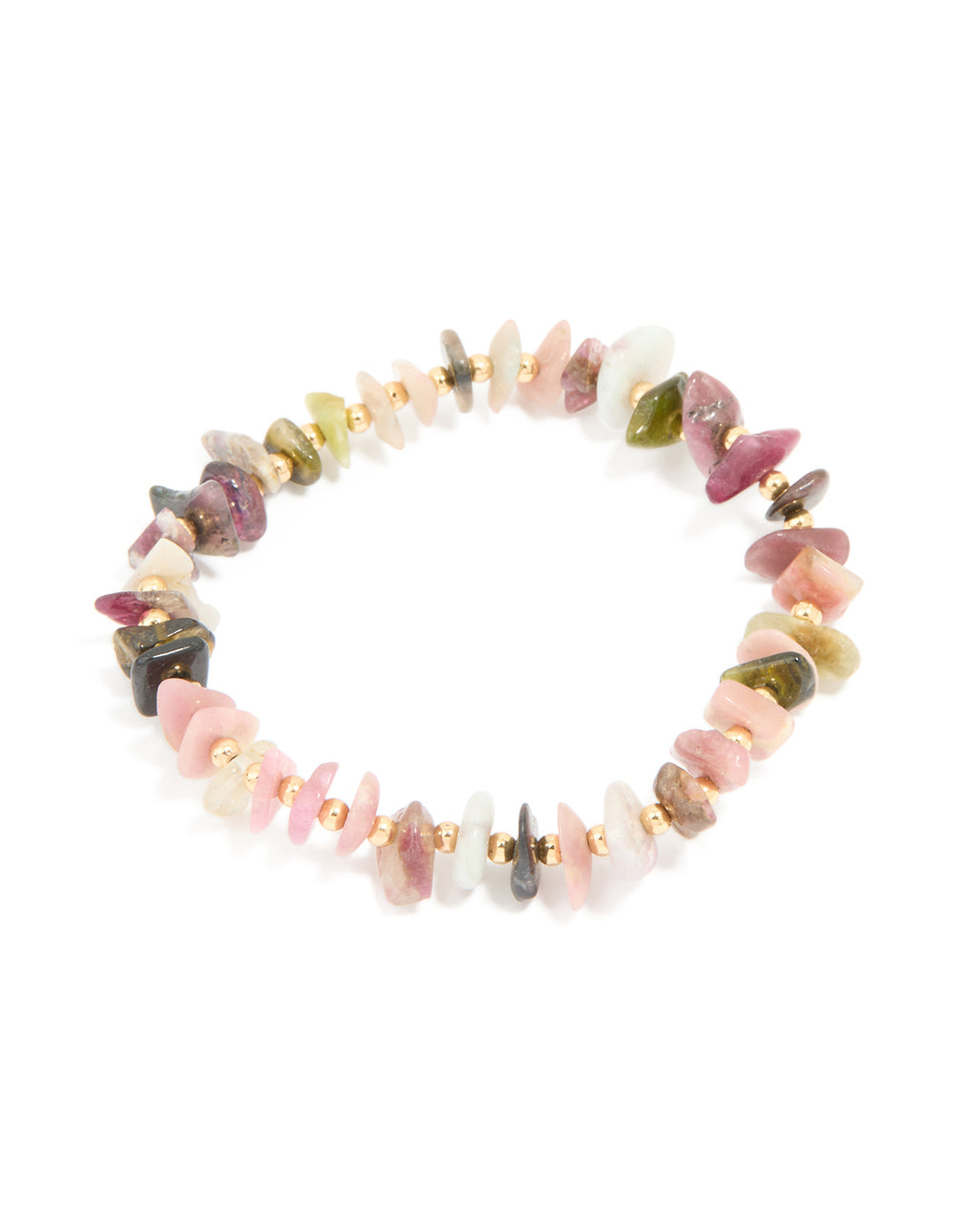 Gold Plated Multicoloured Semi Precious Stone Large Chip Stretch Bracelet
