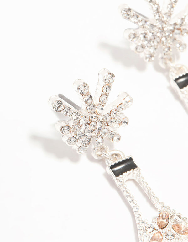 Silver Diamante Champagne Drop Earrings