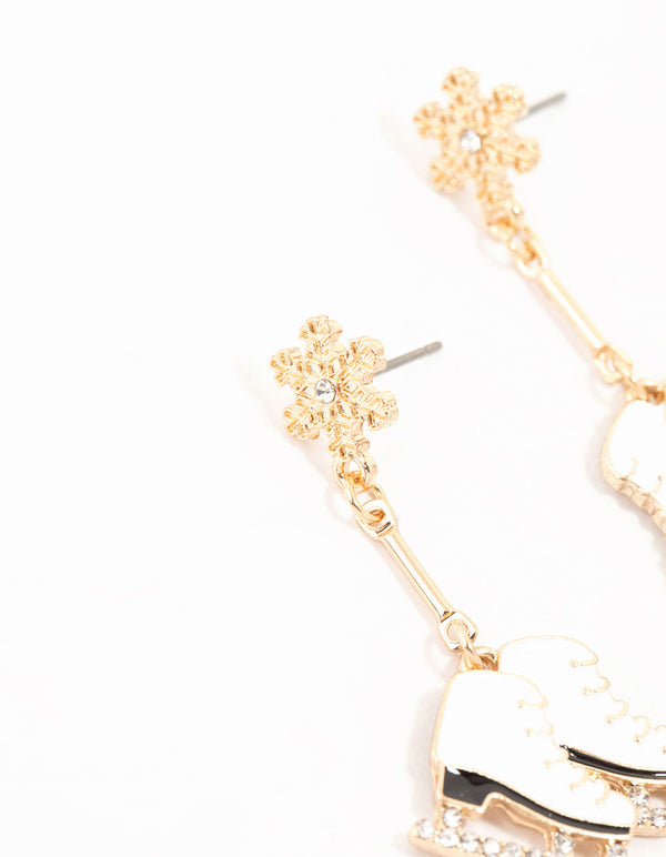 Gold Snowflake Ice Skate Earrings