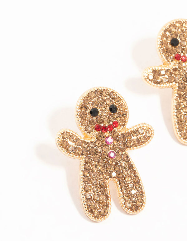 Gold Diamante Gingerbread Men Earrings