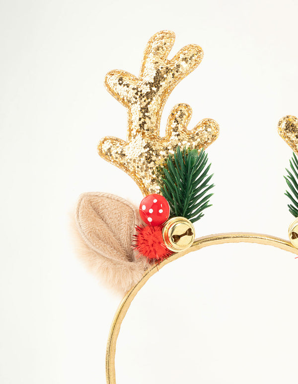 Gold Glitter Woodland Reindeer Antler Headband