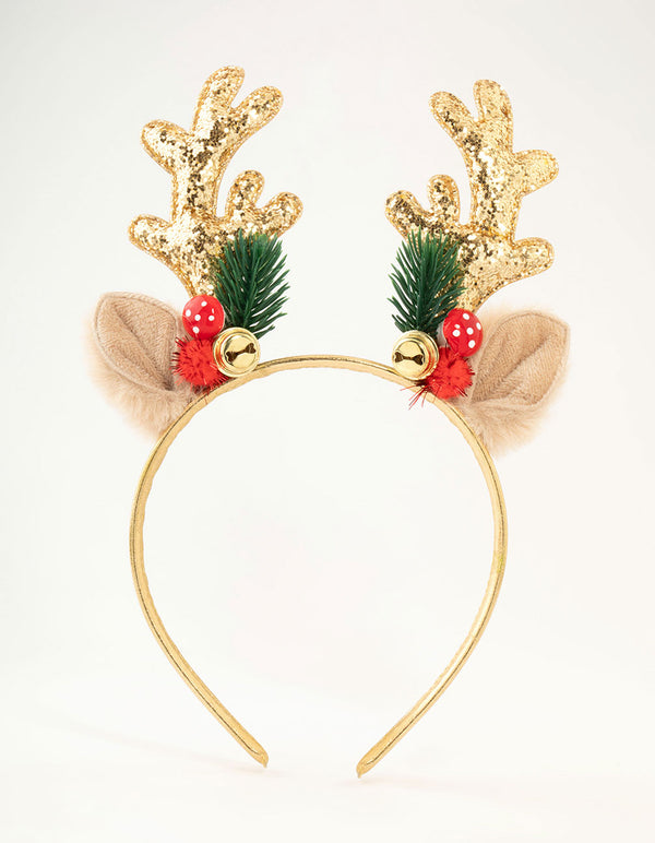 Gold Glitter Woodland Reindeer Antler Headband