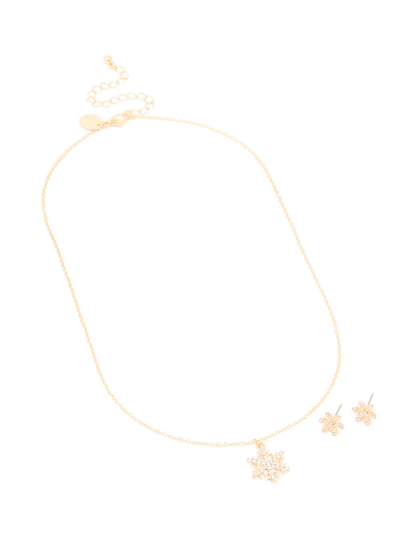 Gold Diamante Snowflake Earrings & Necklace Set
