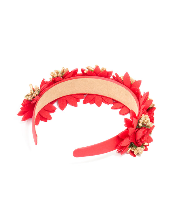 Red Fabric Poinsettia Floral Headband