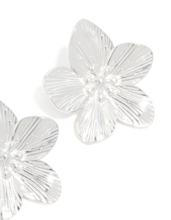 Waterproof Stainless Steel Textured Flower Stud Earrings