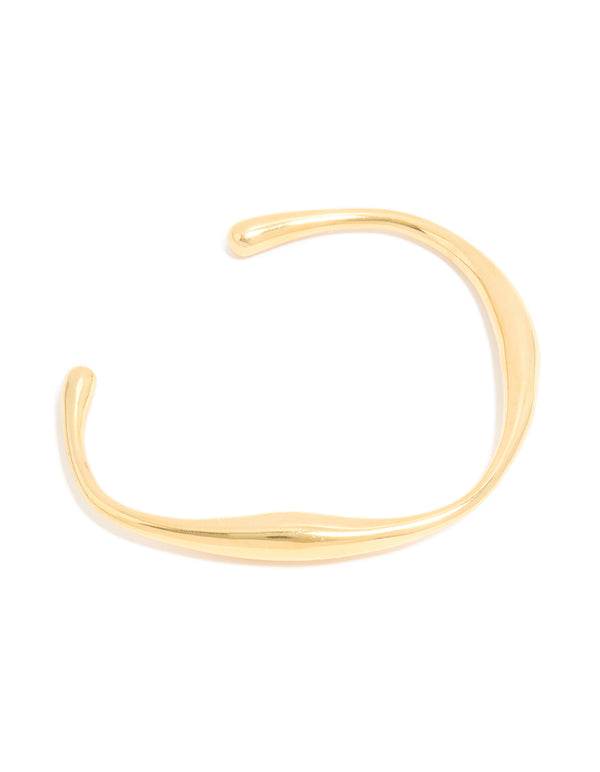 Showcasing a waterproof gold plated stainless steel organic open wrist cuff front view