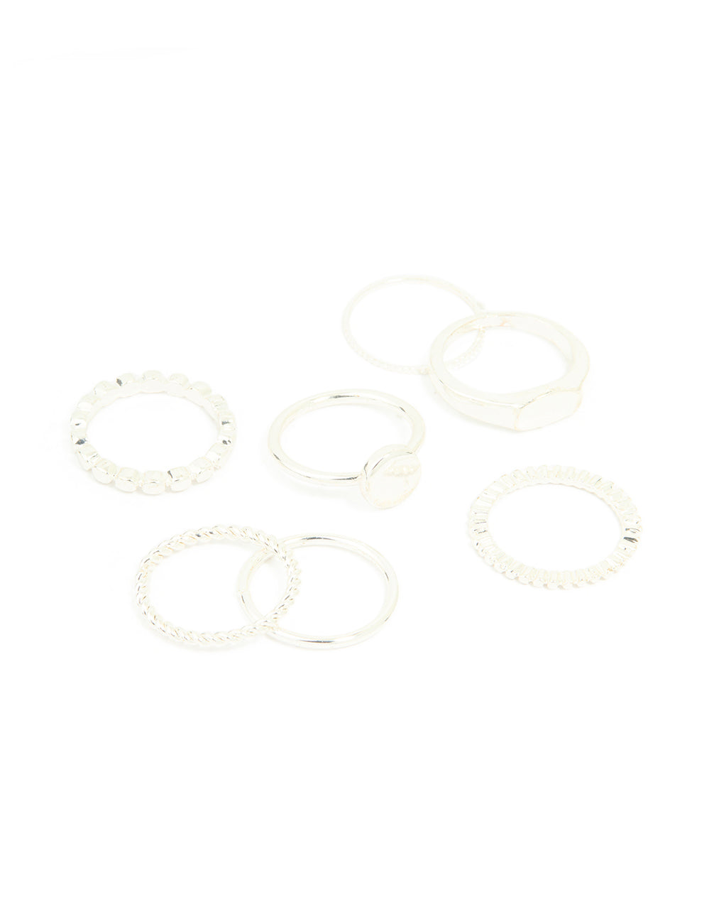 Silver Thin Wrap Circle Stacking Rings 8-Pack