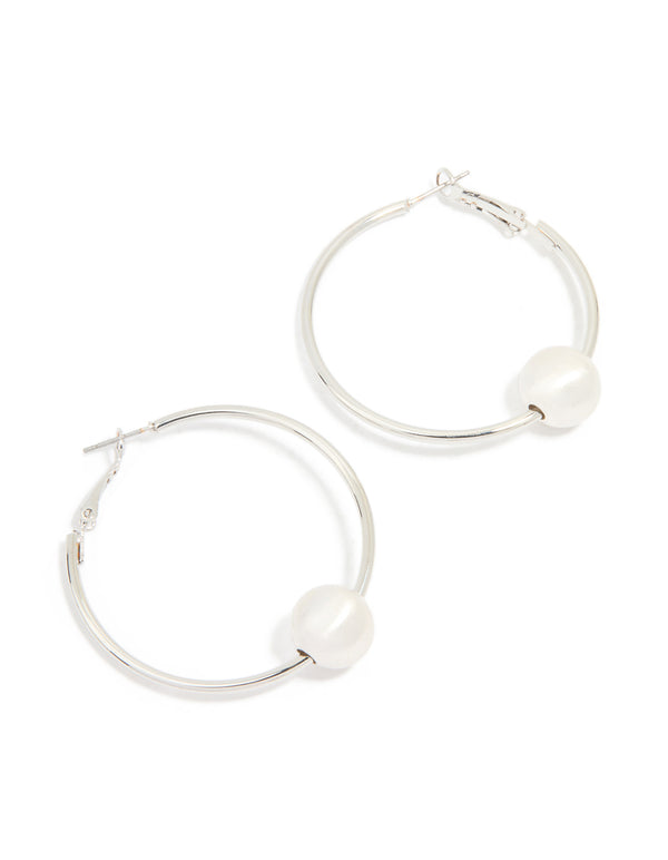 Silver Smooth Ball Centre Hoop Earrings