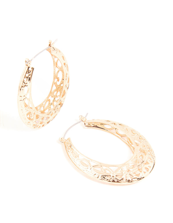 Gold Filigree Large Hoop Earrings