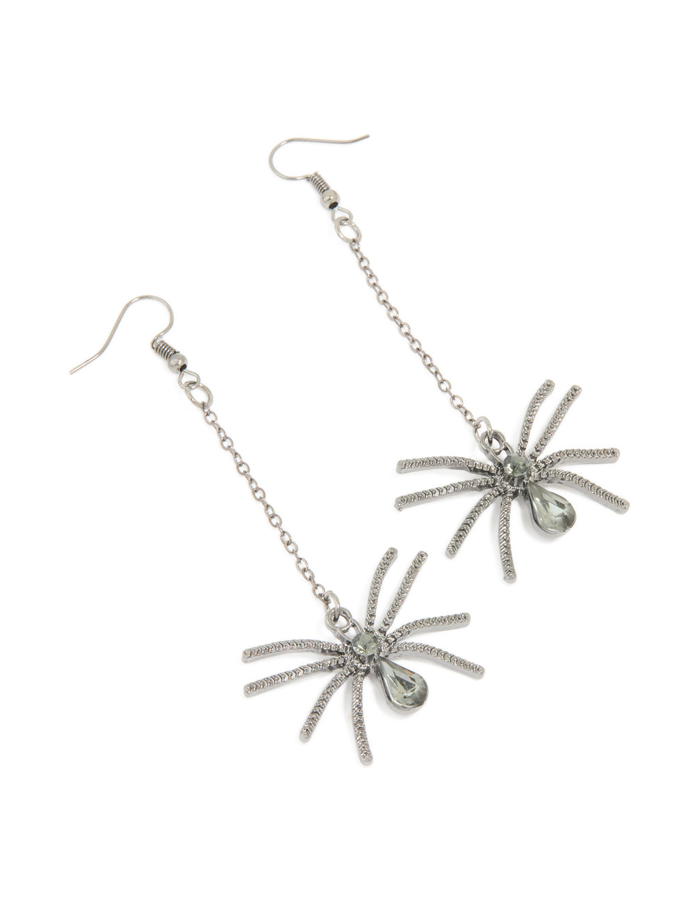 Gunmetal Spider Drop Chain Earrings