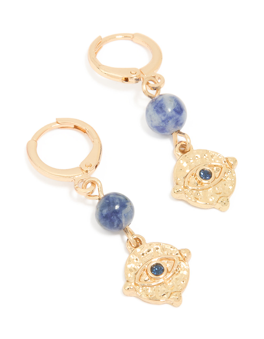 Gold Blue Marble Evil Eye Huggie Earrings