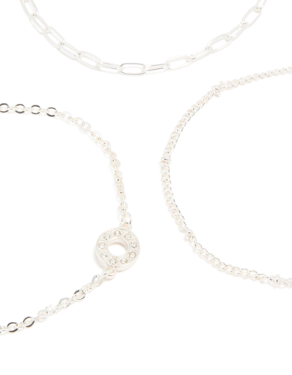 Silver Diamante Circle & Chain Bracelets 3-Pack