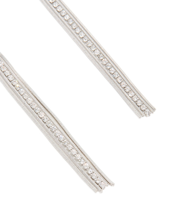 Silver Diamante Triple Tier Flower Drop Earrings