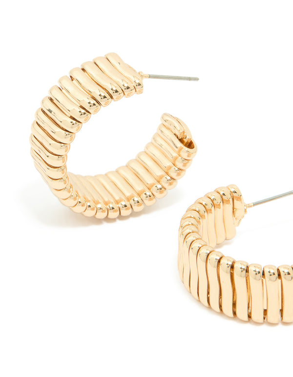 Gold Textured Watch Strap Style Hoop Earrings