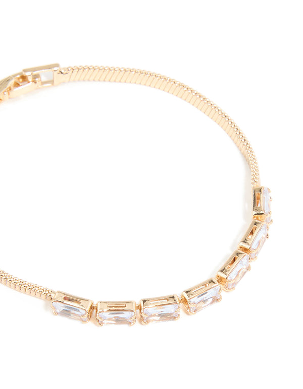 Gold Cubic Zirconia Baguette Snake Chain Bracelet