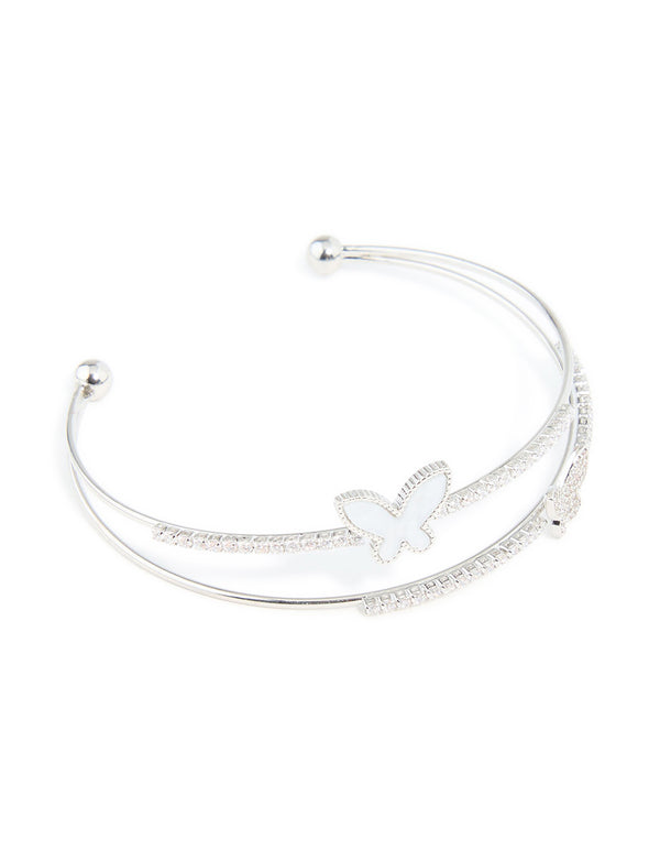 Silver Cubic Zirconia Butterfly Wrist Cuff