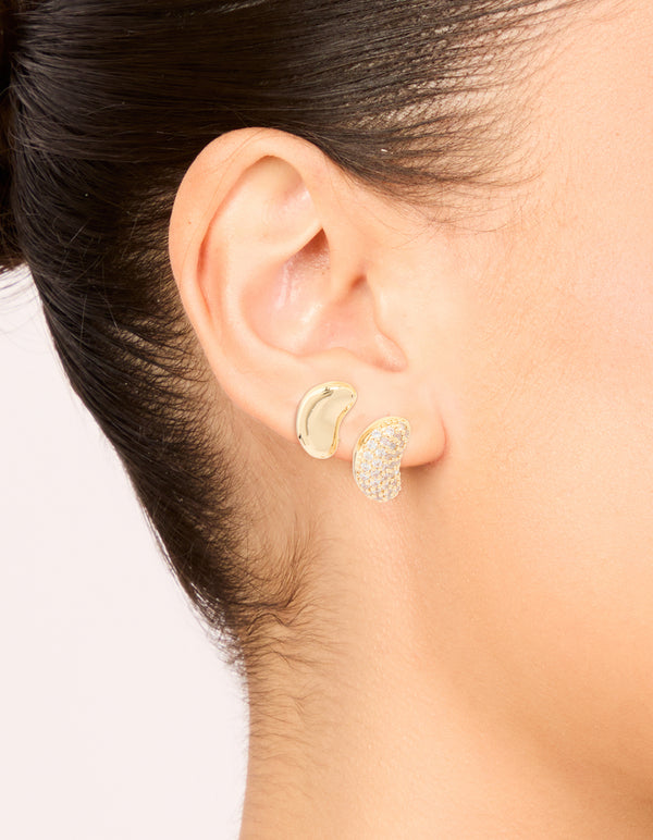 Gold Plated Mini Pebble & Cubic Zirconia Earrings 2-Pack