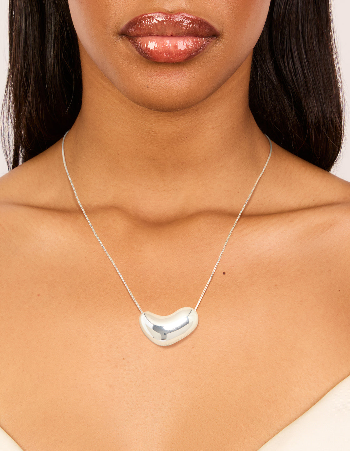 Silver Plated Molten Pebble Pendant Necklace