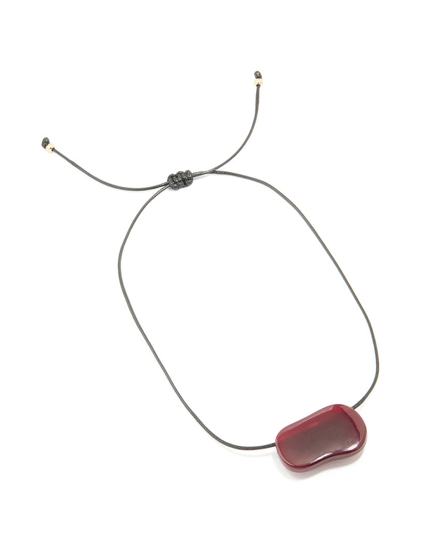 Burgundy Acrylic Large Pebble Cord Pendant Necklace
